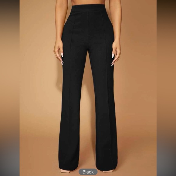 WILA Pants - Black high waisted flared leg dress pants front seam